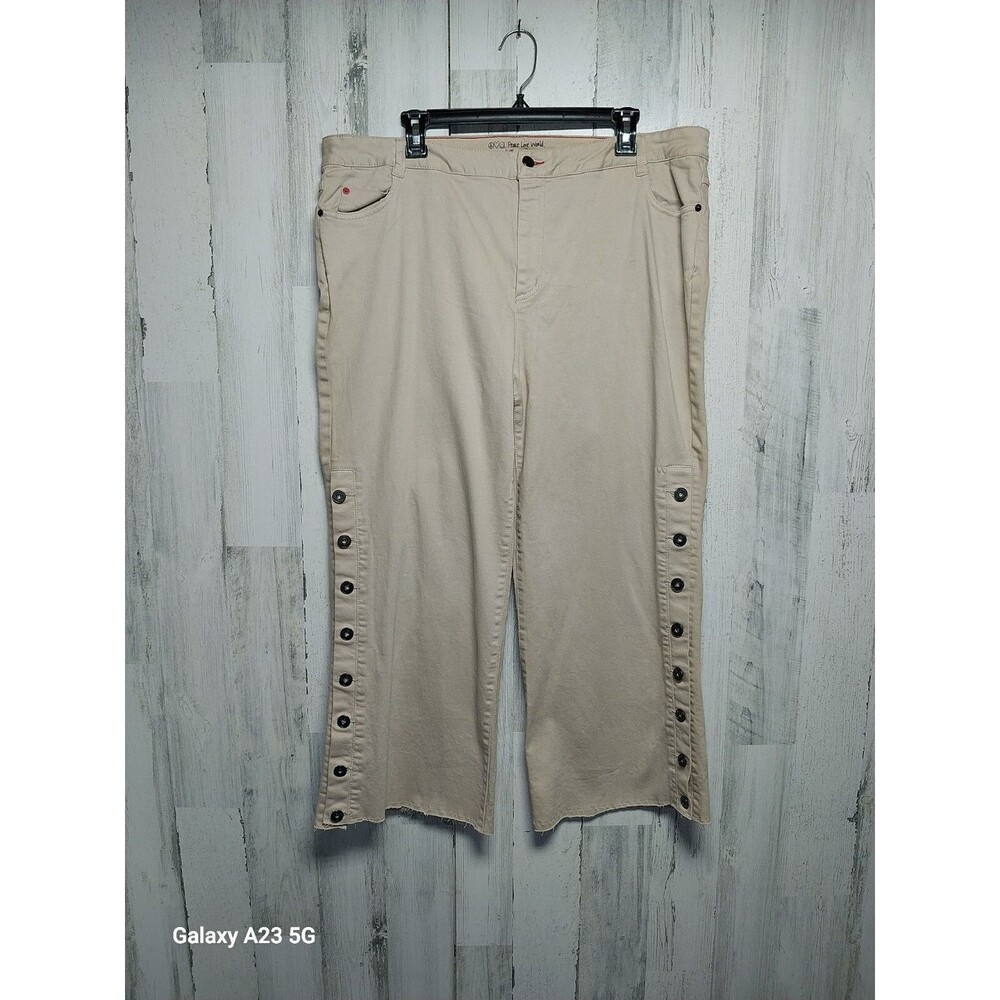 Peace Love World Denim Pants Women's 18WP Beige Button Leg Wide Crop